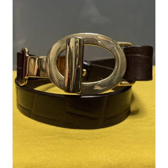 Abel Italy Vintage Brown Mock Croc Leather Adjustable Gold Plated Belt Size L